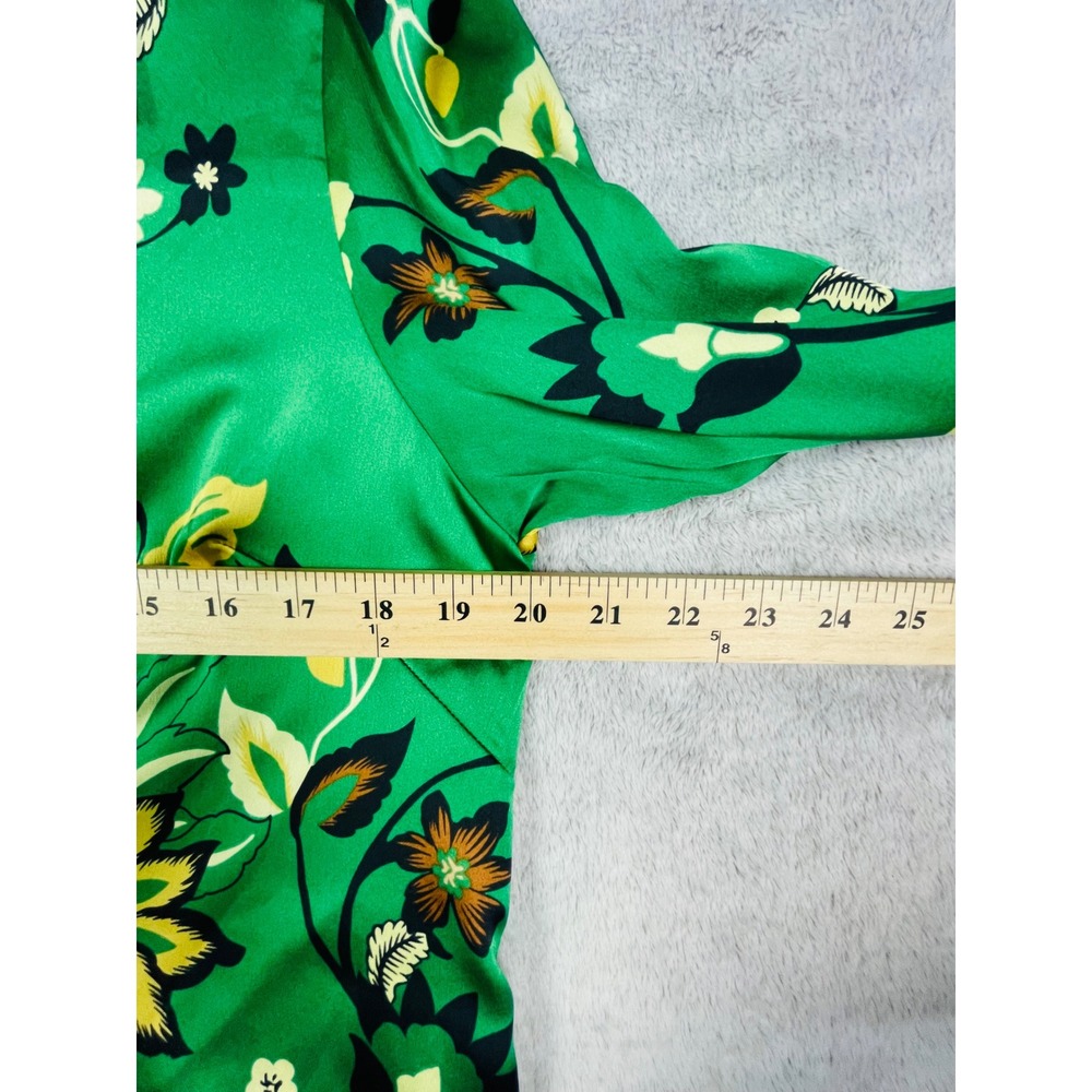 Chicos Size 2 US 12 Green Floral Satin Maxi Shirt Dress Long Sleeve Button Front - Picture 5 of 10